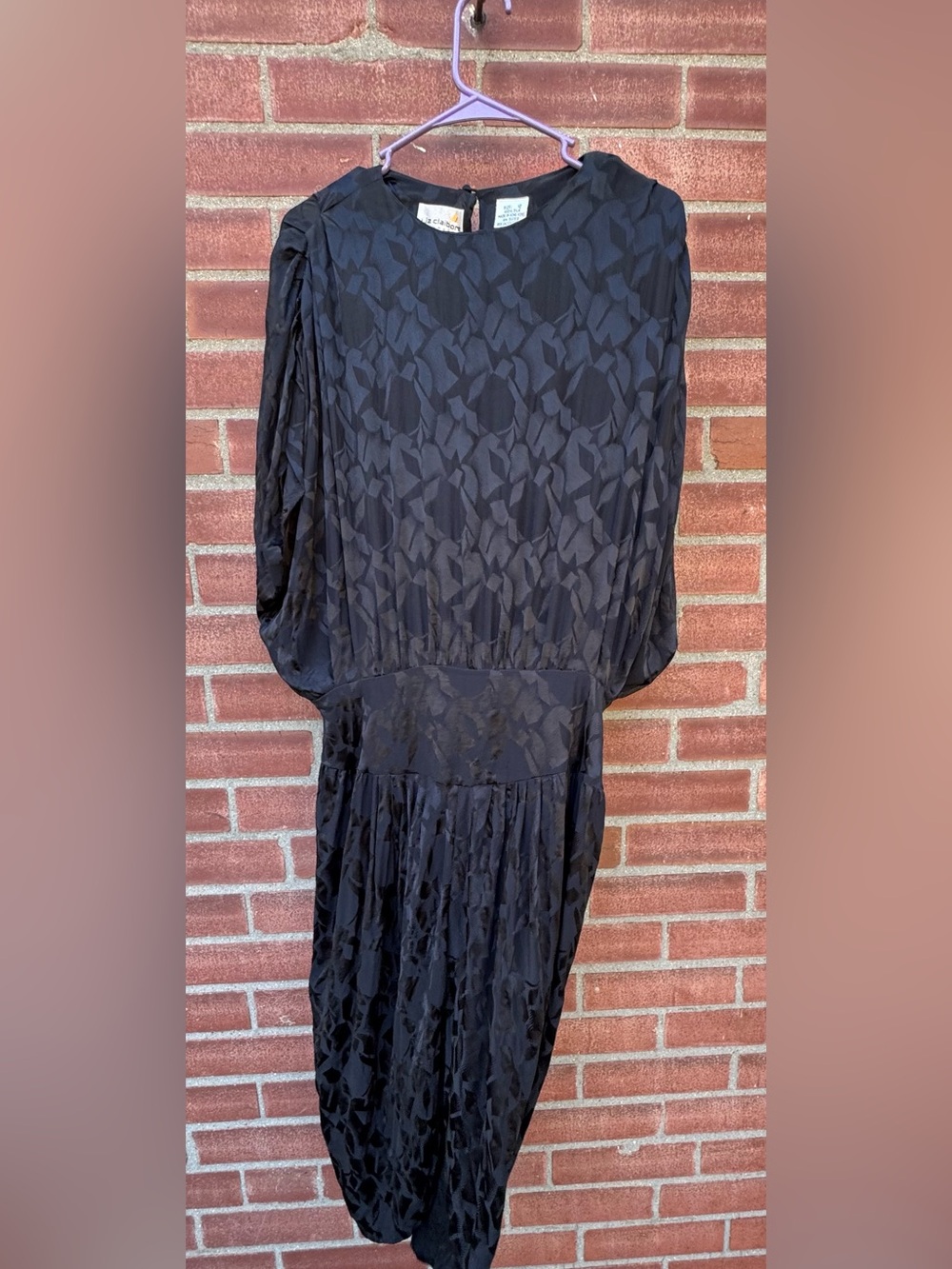 Vintage Liz Claiborne 100% Silk Abstract Jacquard Midi Dress Size 12 Black